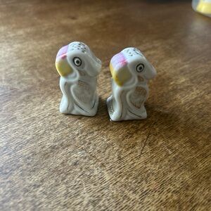 Ceramic Parrot Figurines - White with Yellow and Pink Accents